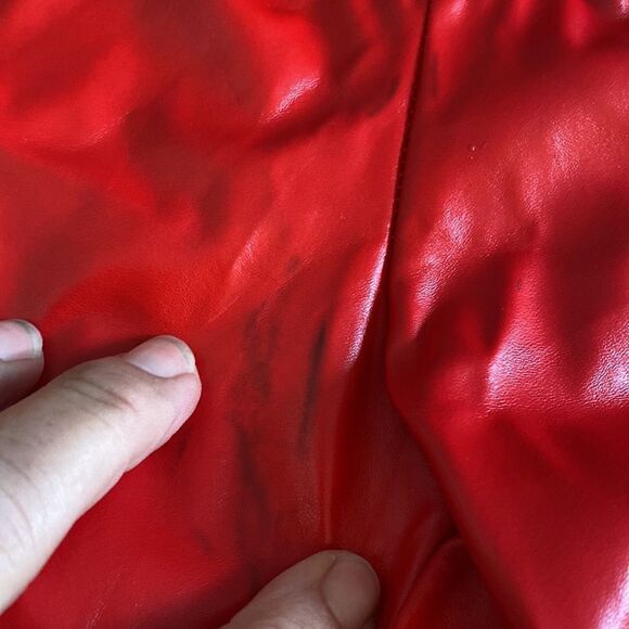 Red stretch pleather lace up pant. Cut out 4 skin size large front lace missing - Picture 11 of 16